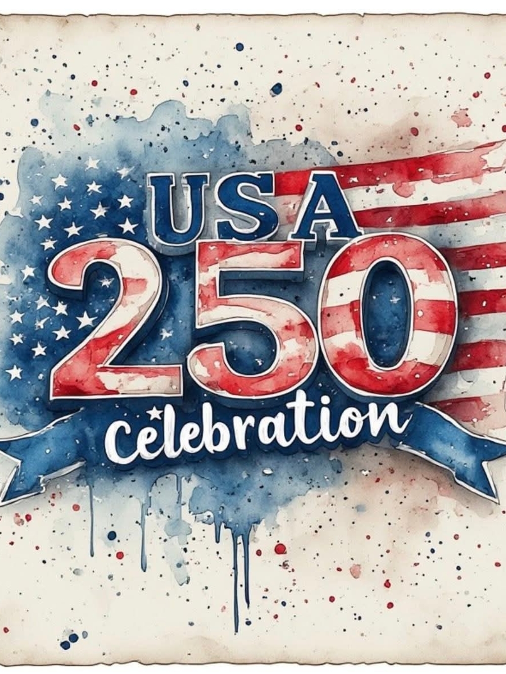 USA 250 Celebration Wall Art Print - Red, White & Blue